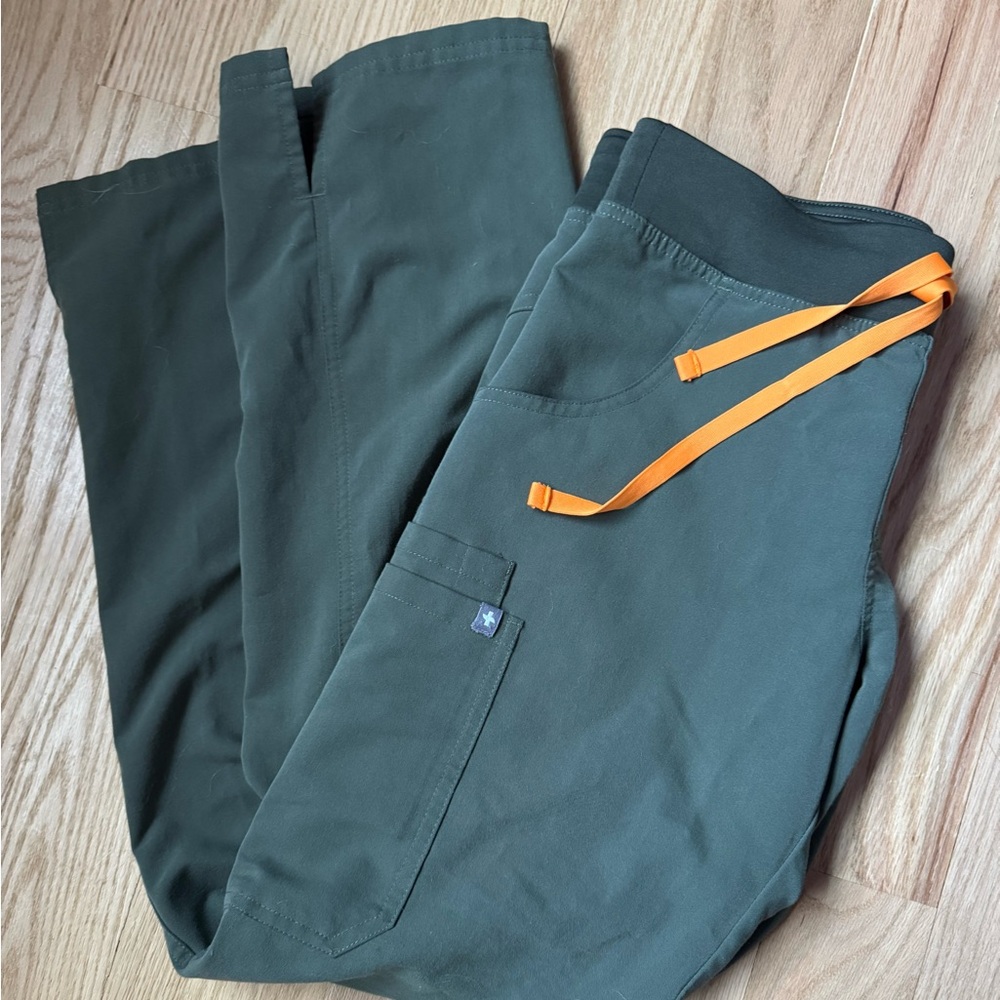 Small Figs Green Pants with Orange Drawstring, worn 2x